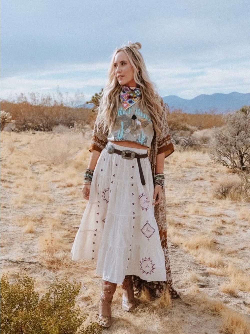 The Three Bird Nest Larkspur Embroidered Maxi Skirt Sz Small